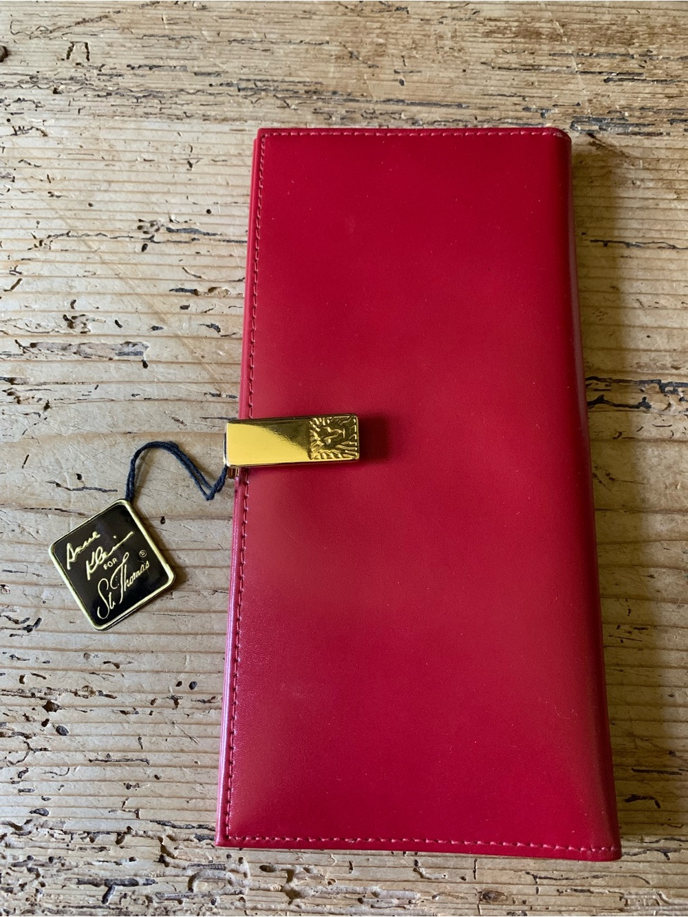 NEW 80s Deadstock Ann Klein St. Thomas Caretaker Red Leather Gold Lion Wallet - Picture 5 of 17